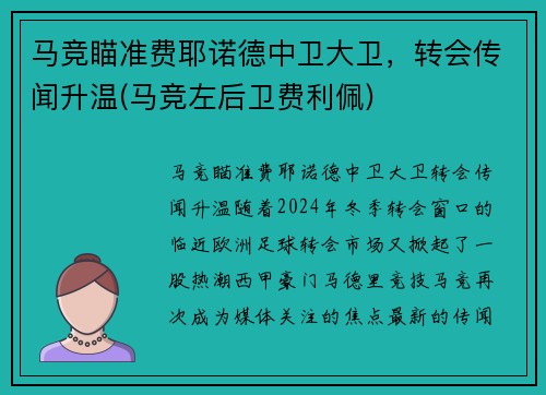 马竞瞄准费耶诺德中卫大卫，转会传闻升温(马竞左后卫费利佩)